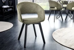 Design Stuhl NORDIC STAR grün Strukturstoff Massivholz schwarz mit Armlehne gepolstert