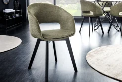 Design Stuhl NORDIC STAR grün Strukturstoff Massivholz schwarz mit Armlehne gepolstert