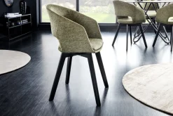 Design Stuhl NORDIC STAR grün Strukturstoff Massivholz schwarz mit Armlehne gepolstert