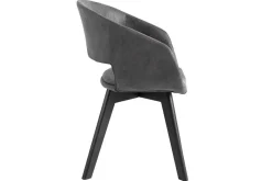 Design Stuhl NORDIC STAR antik grau Microfaser Massivholz schwarz mit Armlehne gepolstert