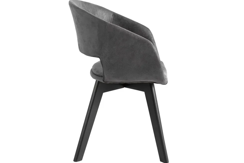 Design Stuhl NORDIC STAR antik grau Microfaser Massivholz schwarz mit Armlehne gepolstert