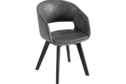 Design Stuhl NORDIC STAR antik grau Microfaser Massivholz schwarz mit Armlehne gepolstert