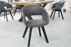 Design Stuhl NORDIC STAR antik grau Microfaser Massivholz schwarz mit Armlehne gepolstert