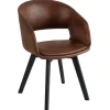 Design Stuhl NORDIC STAR antik braun Microfaser Massivholz schwarz mit Armlehne gepolstert