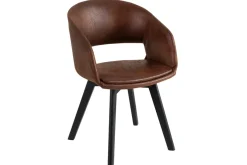 Design Stuhl NORDIC STAR antik braun Microfaser Massivholz schwarz mit Armlehne gepolstert