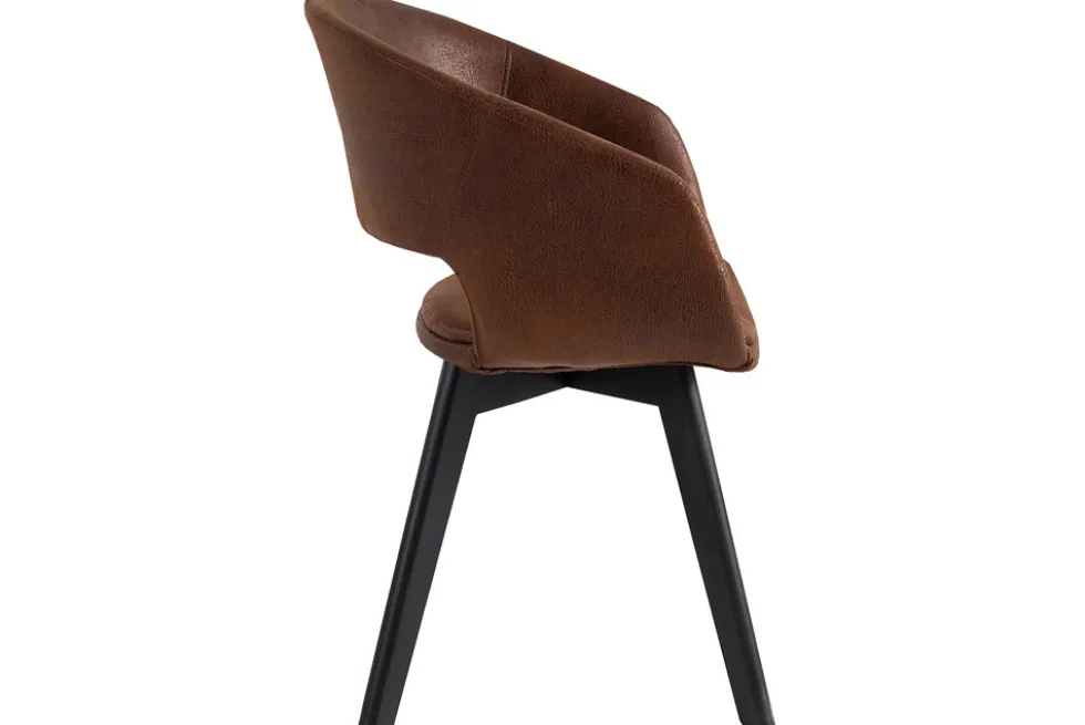 Design Stuhl NORDIC STAR antik braun Microfaser Massivholz schwarz mit Armlehne gepolstert
