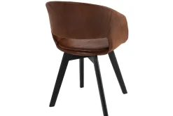 Design Stuhl NORDIC STAR antik braun Microfaser Massivholz schwarz mit Armlehne gepolstert