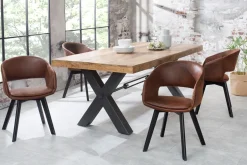 Design Stuhl NORDIC STAR antik braun Microfaser Massivholz schwarz mit Armlehne gepolstert