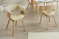 Design Stuhl ORGANIC natur Eiche creme beige Kunstleder mit Armlehnen