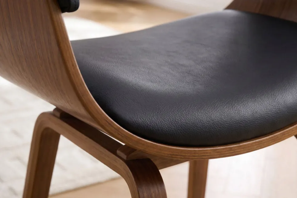 Design Stuhl ORGANIC schwarz Walnuss Kunstleder mit Armlehnen