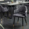 Design Stuhl PARIS grau Samt mit Armlehnen Ziersteppung goldene Fußkappen gepolstert