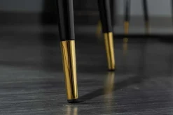 Design Stuhl PARIS grau Samt mit Armlehnen Ziersteppung goldene Fußkappen gepolstert