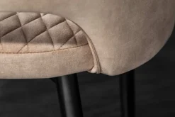 Design Stuhl PARIS greige Samt mit Armlehnen Ziersteppung goldene Fußkappen