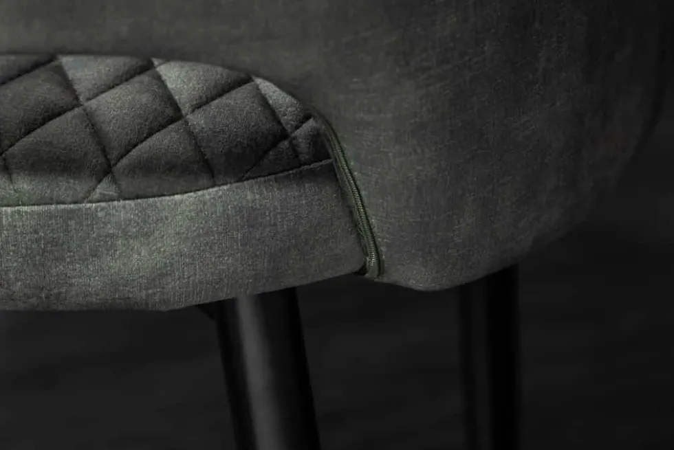 Design Stuhl PARIS grün Samt mit Armlehnen Ziersteppung goldene Fußkappen