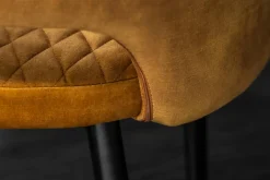 Design Stuhl PARIS senfgelb Samt mit Armlehnen Ziersteppung goldene Fußkappen