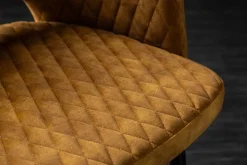 Design Stuhl PARIS senfgelb Samt mit Armlehnen Ziersteppung goldene Fußkappen