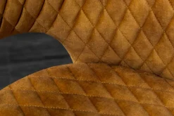 Design Stuhl PARIS senfgelb Samt mit Armlehnen Ziersteppung goldene Fußkappen