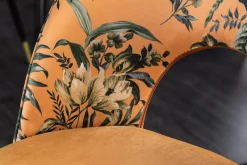 Design Stuhl PRÊT-À-PORTER gelb Samt florales Muster und goldene Fußkappen
