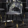 Design Stuhl PRÊT-À-PORTER grau Samt florales Muster und goldene Fußkappen