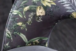 Design Stuhl PRÊT-À-PORTER grau Samt florales Muster und goldene Fußkappen