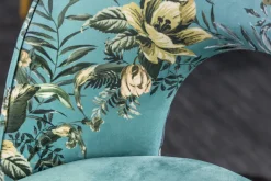 Design Stuhl PRÊT-À-PORTER türkis Samt florales Muster und goldene Fußkappen