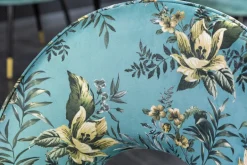 Design Stuhl PRÊT-À-PORTER türkis Samt florales Muster und goldene Fußkappen
