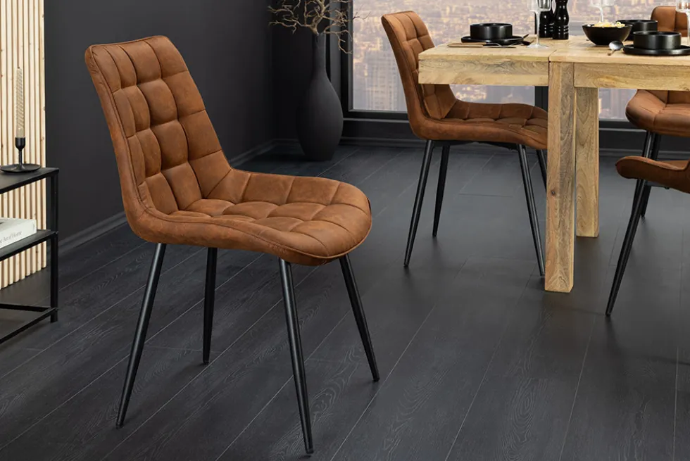 Design Stuhl ROADSTAR antik braun schwarze Metallbeine