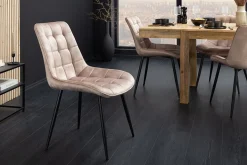 Design Stuhl ROADSTAR champagner greige Samt schwarze Metallbeine