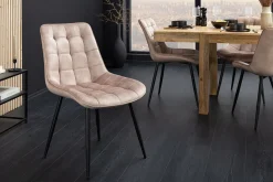 Design Stuhl ROADSTAR champagner greige Samt schwarze Metallbeine