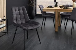Design Stuhl ROADSTAR grau Samt schwarze Metallbeine
