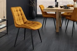 Design Stuhl ROADSTAR senfgelb Samt schwarze Metallbeine