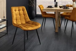 Design Stuhl ROADSTAR senfgelb Samt schwarze Metallbeine