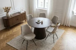 Design Stuhl SCANDINAVIA MEISTERSTÜCK beige grau Chenille schwarz Metallgestell