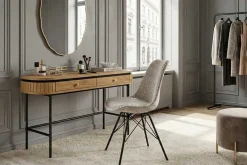 Design Stuhl SCANDINAVIA MEISTERSTÜCK beige grau Chenille schwarz Metallgestell