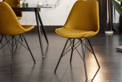 Design Stuhl SCANDINAVIA MEISTERSTÜCK senfgelb Samt schwarze Metallbeine