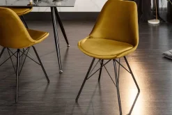 Design Stuhl SCANDINAVIA MEISTERSTÜCK senfgelb Samt schwarze Metallbeine