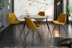 Design Stuhl SCANDINAVIA MEISTERSTÜCK senfgelb Samt schwarze Metallbeine