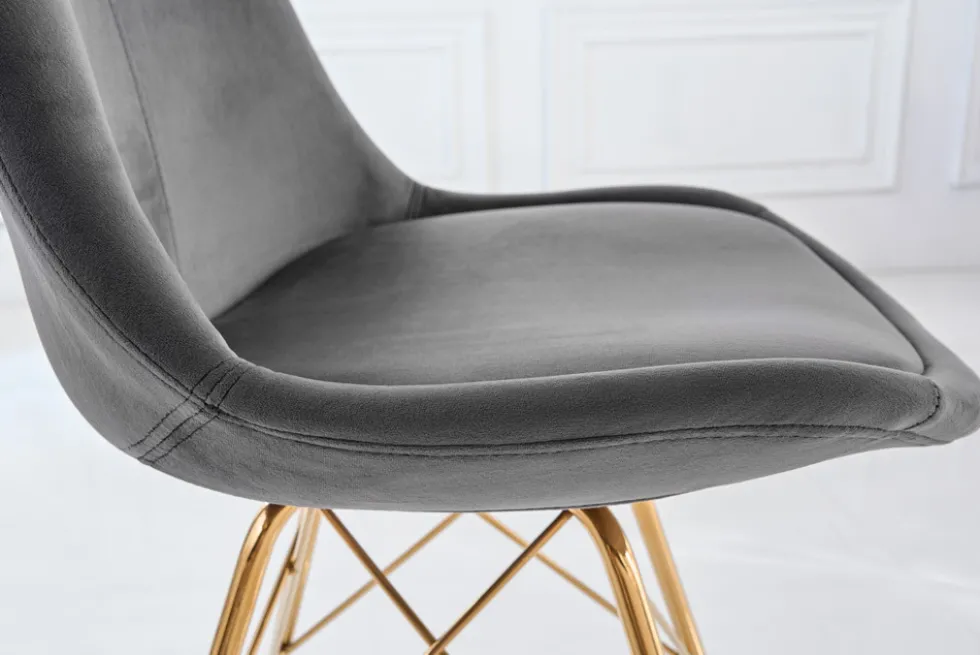 Design Stuhl SCANDINAVIA MEISTERSTÜCK dunkelgrau Samt goldene Beine