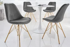 Design Stuhl SCANDINAVIA MEISTERSTÜCK dunkelgrau Samt goldene Beine