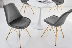 Design Stuhl SCANDINAVIA MEISTERSTÜCK dunkelgrau Samt goldene Beine