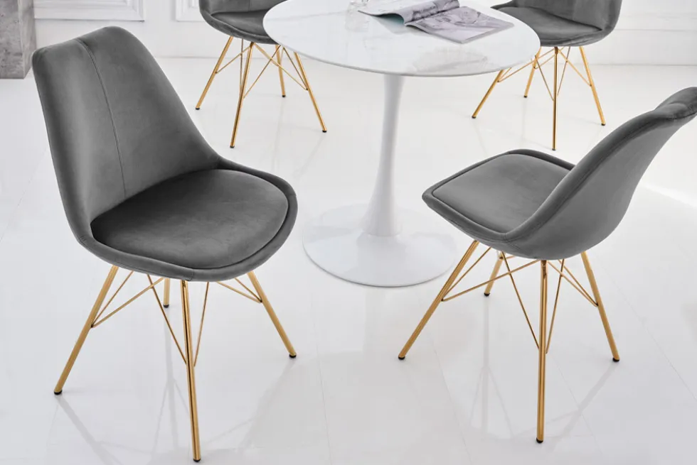 Design Stuhl SCANDINAVIA MEISTERSTÜCK dunkelgrau Samt goldene Beine