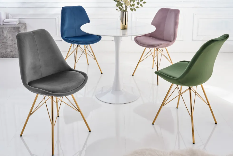 Design Stuhl SCANDINAVIA MEISTERSTÜCK dunkelgrau Samt goldene Beine