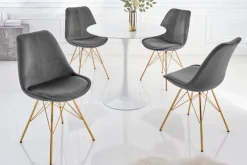 Design Stuhl SCANDINAVIA MEISTERSTÜCK dunkelgrau Samt goldene Beine