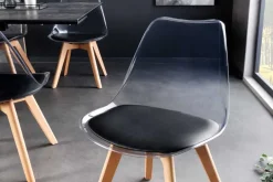 Design Stuhl SCANDINAVIA MEISTERSTÜCK transparent schwarz Kunststoff Buchenholz natur