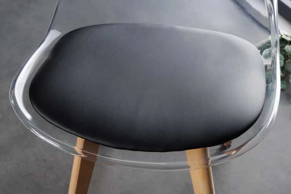 Design Stuhl SCANDINAVIA MEISTERSTÜCK transparent schwarz Kunststoff Buchenholz natur