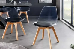 Design Stuhl SCANDINAVIA MEISTERSTÜCK transparent schwarz Kunststoff Buchenholz natur