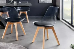 Design Stuhl SCANDINAVIA MEISTERSTÜCK transparent schwarz Kunststoff Buchenholz natur