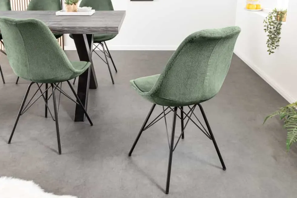 Design Stuhl SCANDINAVIA MEISTERSTÜCK grün Cord schwarz Metall-Gestell