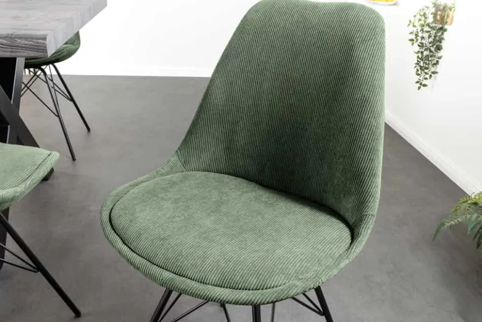 Design Stuhl SCANDINAVIA MEISTERSTÜCK grün Cord schwarz Metall-Gestell