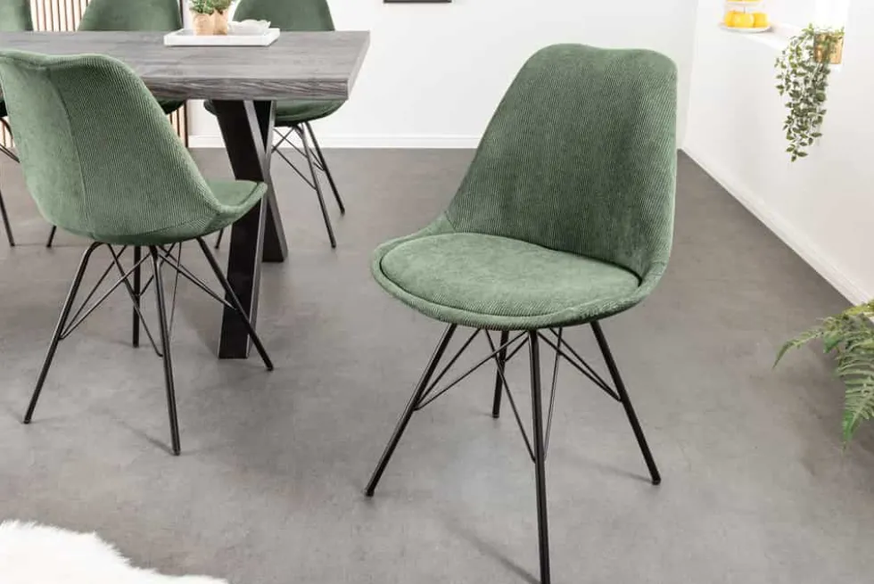 Design Stuhl SCANDINAVIA MEISTERSTÜCK grün Cord schwarz Metall-Gestell